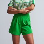 New York Co Gramercy Green High Waisted Wide Leg Pleated Shorts