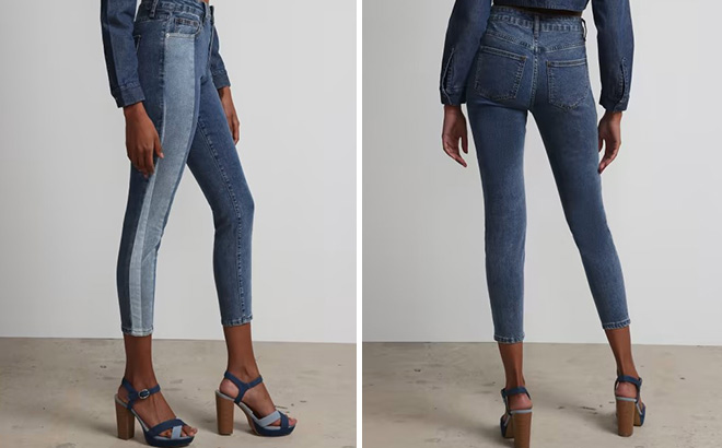 New York & Co. High-Waisted Colorblock Super-Skinny Ankle Jeans 