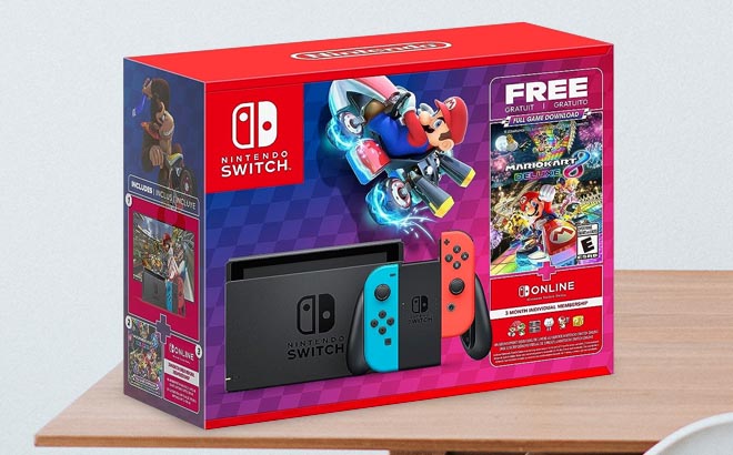 Nintendo Switch Mario Kart 8 Deluxe Bundle Box on table