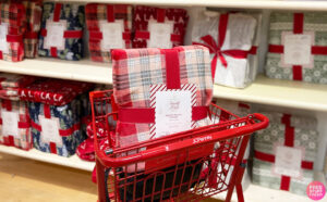 North Pole Trading Co Holiday Velvet Plush Throw on a Cart