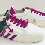 Off White Low Vulcanized Canvas Sneakers in Purple Color