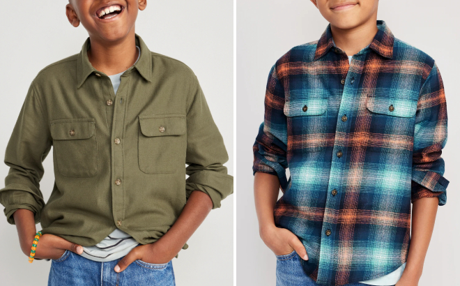 Old Navy Boys Soft Brushed Flannel Pocket Shirts Old Navy Boys Soft Brushed Flannel Pocket Shirts