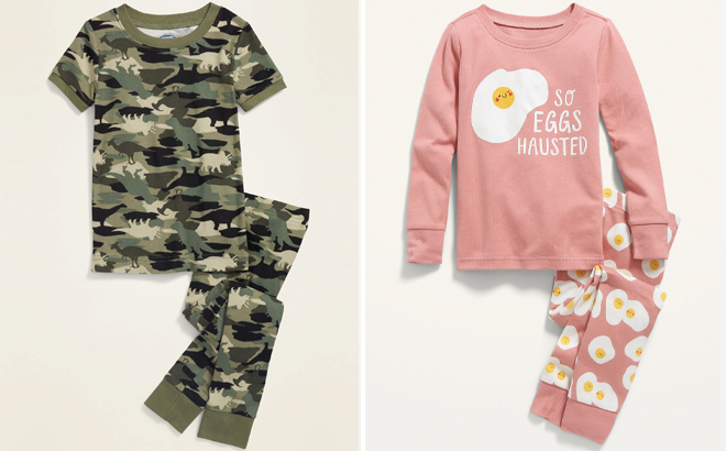 Old Navy Toddler Camo Dino and So Eggs Hausted Pajama Sets