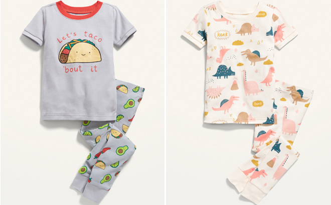 Old Navy Unisex Toddler Baby Lets Taco Bout It and Dino Print Pajama Set