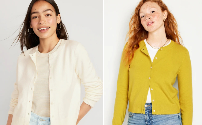 Old Navy Womens Cropped Cardigan Sweater in Creme da la Creme and Out on a Lime Colors Old Navy Womens Cropped Cardigan Sweater in Creme da la Creme and Out on a Lime Colors