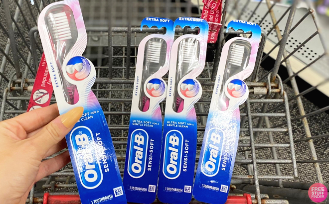 Oral B Sensi Soft Toothbrushes in a Cart