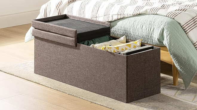 Otto and Ben 45 Inch Storage Ottoman with Smart Lift Top in Brown