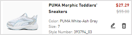 PUMA Morphic Toddlers Sneakers Checkout Screenshot