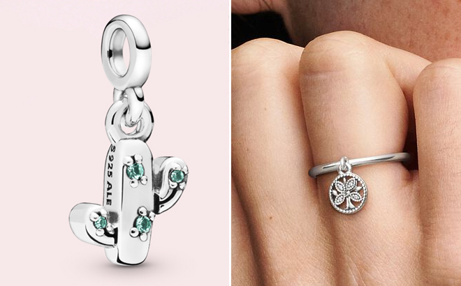 Pandora Me Silver Crystal Cactus Dangle Charm and Moments Silver CZ Family Tree Ring