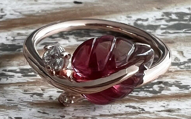 Pandora Pink Murano Glass CZ Leaf Ring
