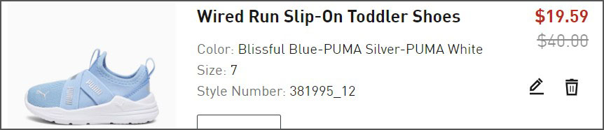 Puma Wired Run Slip On Toddler Shoes in Blissfull Blue Checkout Screen