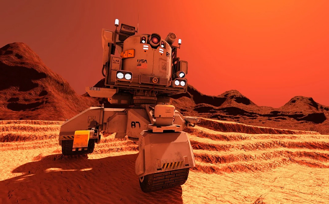 Robot Vehicle Riding on Planet Mars