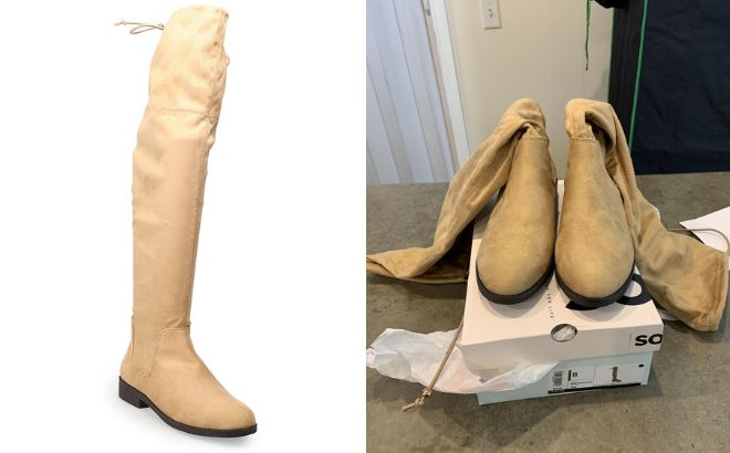 SO English Muffin Womens Thigh Boots in Tan Color