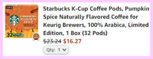 Screen Grab for the final price breakdown for Starbucks 32 count Pumpkin Spice K pods