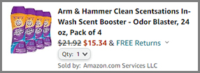 Screenshot of Arm Hammer Scent Booster 4 Pack Discounted Final Price at Amazon Checkout