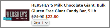 Screenshot of Giant Hersheys Milk Chocolate 5 Lb Bar Discounted Final Price at Amazon Checkout