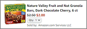 Screenshot of Nature Valley 6 Count Granola Bars in Dark Chocolate Cherry Discounted Price at Amazon Checkout