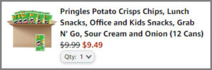 Screenshot of Pringles Potato Crisps Lunch Snacks 12 Pack Discounted Final Price at Amazon Checkout