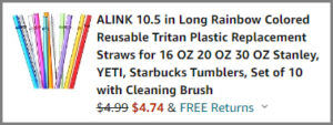 Screenshot of Rainbow Colored Reusable Plastic Straws Discounted Final Price at Amazon Checkout