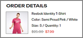 Screenshot of Reebok Womens Identity T Shirt in Semi Proud Pink Color Discounted Final Price at Reebok Checkout