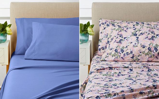South Street Microfiber Sheet in Blue Color on the Left Side and on the Right side in Floral Garden Color South Street Microfiber Sheet in Blue Color on the Left Side and on the Right side in Floral Garden Color