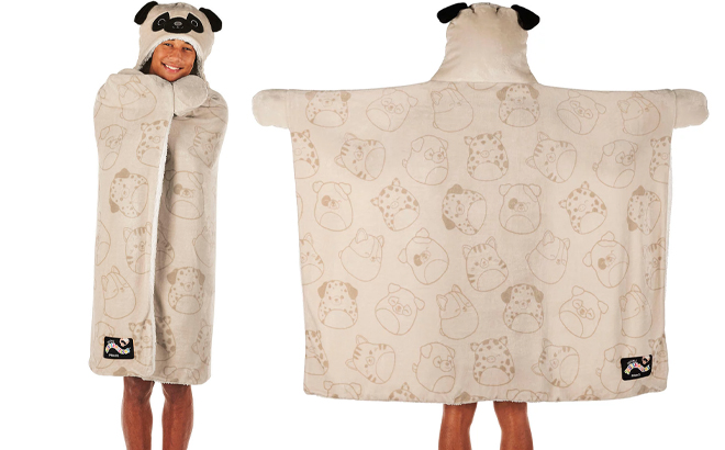Squishmallows Prince Pug Hooded Throw