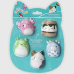 Squishmallows Squishy Stickers 5 Count in the Package on a Light Gray Background