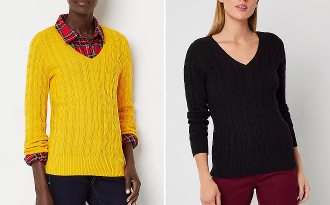 St Johns Bay Womens V Neck Long Sleeve Pullover Sweater St Johns Bay Womens V Neck Long Sleeve Pullover Sweater