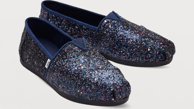 TOMS Alpargata Glitter Shoes on Gray Background