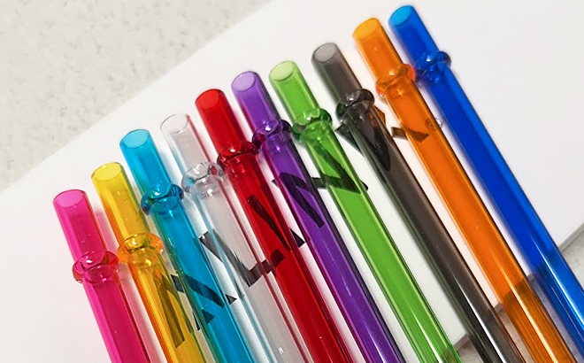 Ten Rainbow Reusable Plastic Straws