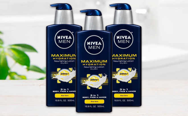 Three Nivea Men Maximum Hydration Body Lotion on a Table