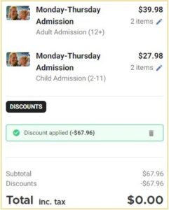 Tickets at SeaQuest Checkout Summary