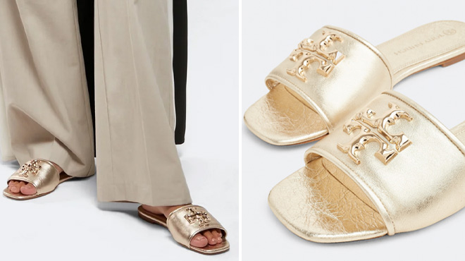 Tory Burch Gold Eleanor Leather Slides