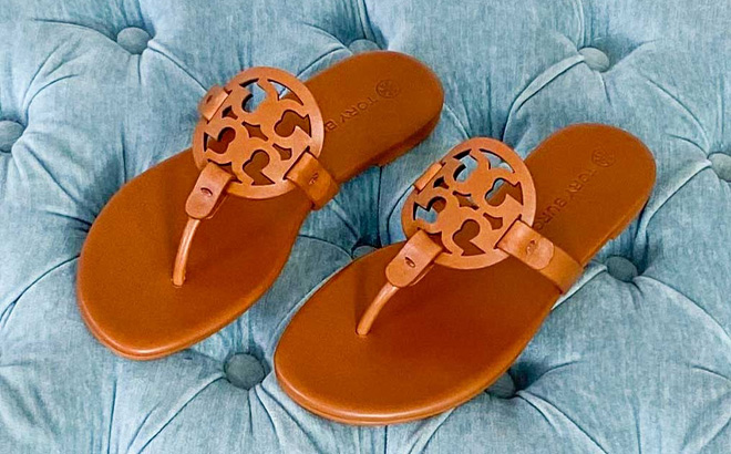 Tory Burch Miele Miller Soft Leather Sandal in Bourbon Color