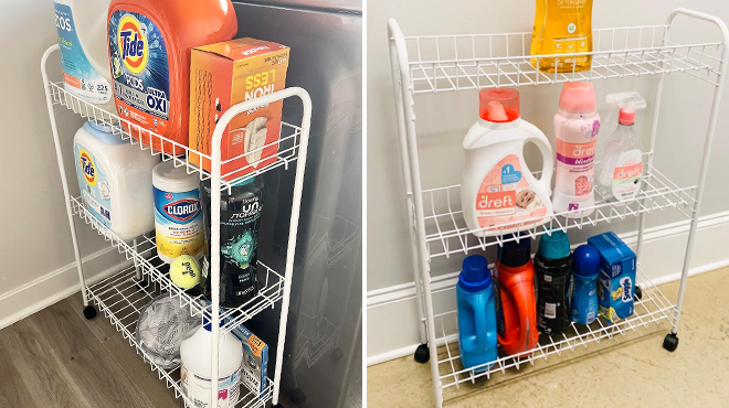 Tow Images of Honey Can Do 3 Tier Laundry Cart in White Color Tow Images of Honey Can Do 3 Tier Laundry Cart in White Color