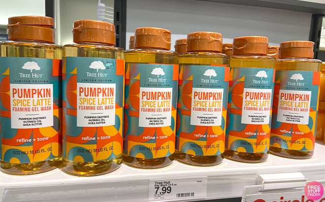 Tree Hut Pumpkin Spice Latte Body Wash 18oz on a Shelf