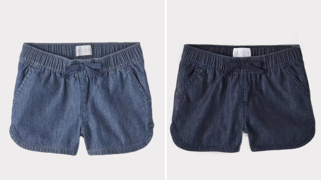 Two Colors of The Childrens Place Girls Denim Pull On Shorts