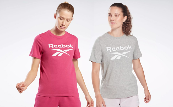 Two Women Wearing Reebok Tees in Pink and Grey Color