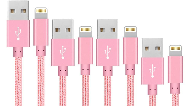 USB Lightning Cable Nylon Braided Fast Charging iPhone Cord 4 Pack in Pink