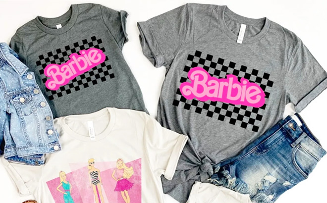 Upcoming Barbie Movie Tees on a White Background