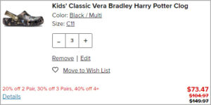 Vera Bradley Harry Potter Kids Clog 3 Pairs at Checkout