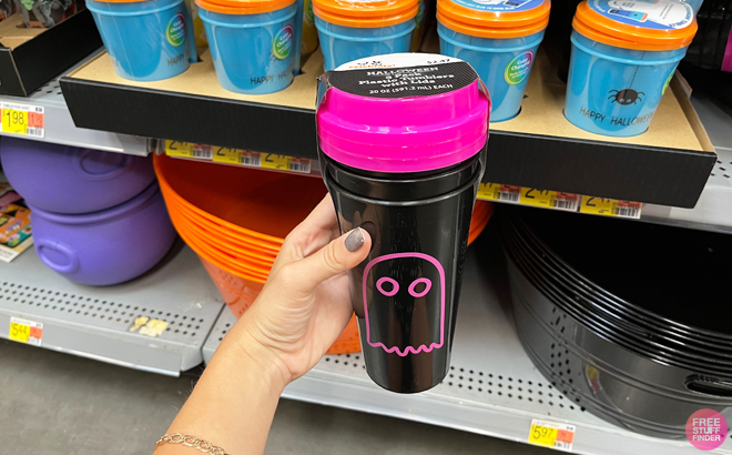 Way To Celebrate Halloween Black Plastic Tumblers with Pink Lid