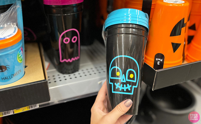 Way to Celebrate Halloween Black Plastic Tumblers with Blue Lid