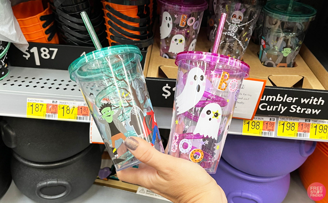 Way to Celebrate Halloween Plastic Tumbler with Curly Straw and Lid