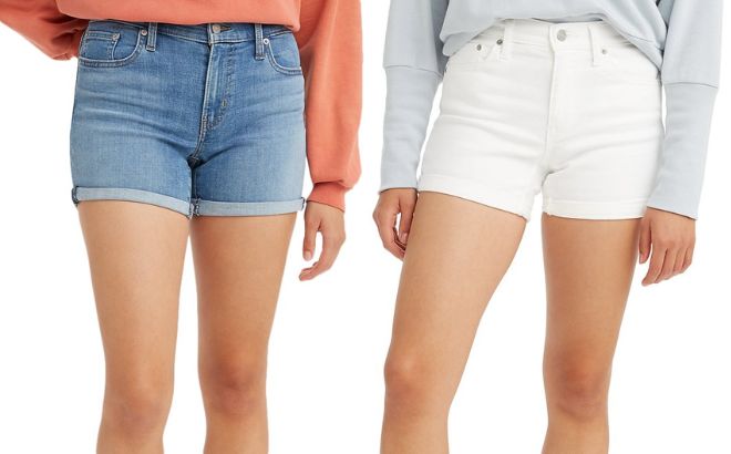 Woman are Wearing Levis Denim Shorts in Lapis Bare and White Color