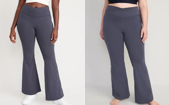 Woman is Wearing Extra High Waisted Super Flare Pants in Volcanic Glass Color
