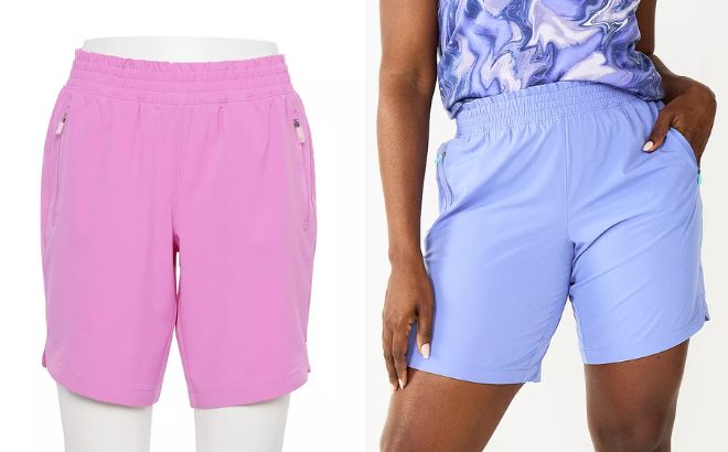 Woman is Wearing Tek Gear Woven Bermuda Shorts
