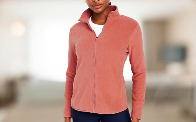 Woman is Wearing a Microfleece Zip Jacket in Spice Girl Color