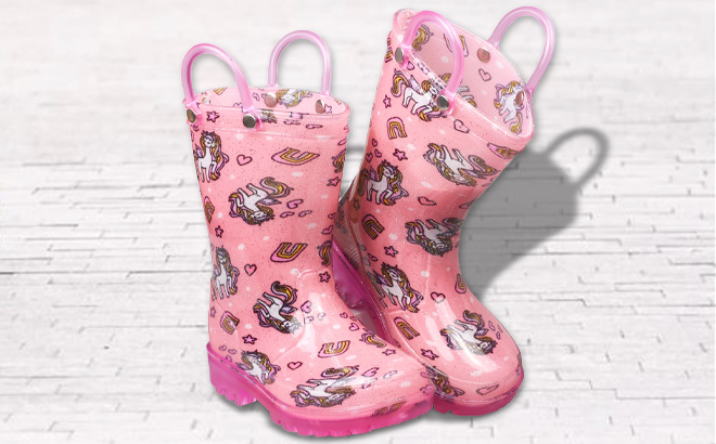 Zoogs Girls Coral Unicorn Hearts Rain Boots