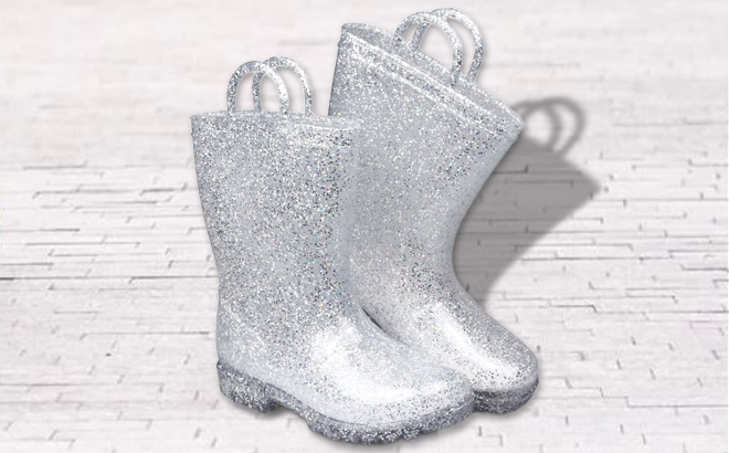 Zoogs Girls Silvertone Glitter Rain Boots
